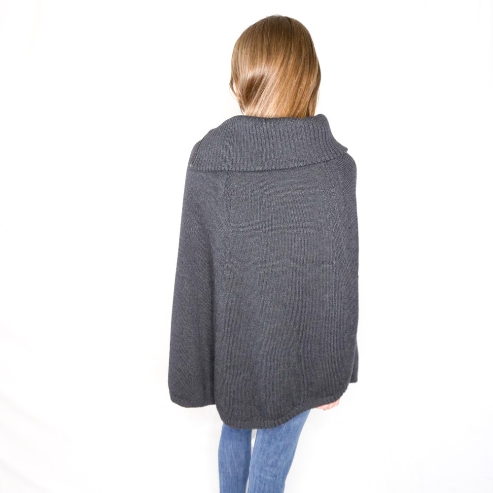 THEORY Grey Zipper Neck Wool Poncho S 751 - Picture 4 of 6